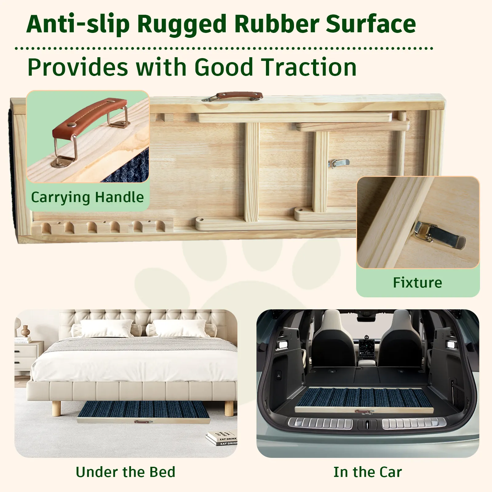 Dog Ramp for Bed, 43.5" Long Wooden Foldable Dog Ramp, 6 Adjustable Heights