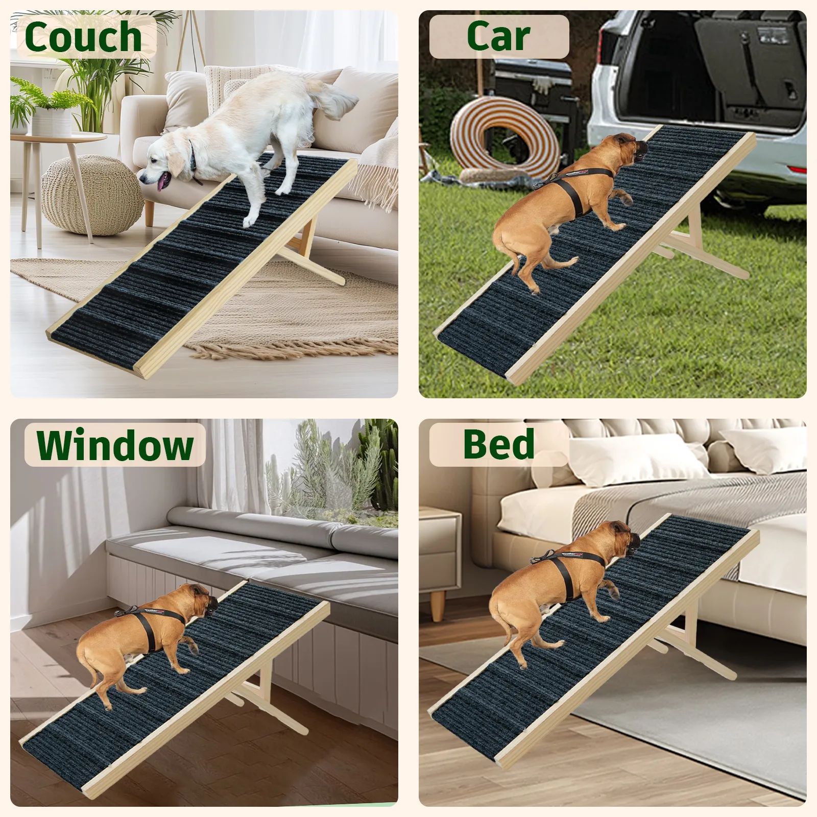 Dog Ramp for Bed, 43.5" Long Wooden Foldable Dog Ramp, 6 Adjustable Heights