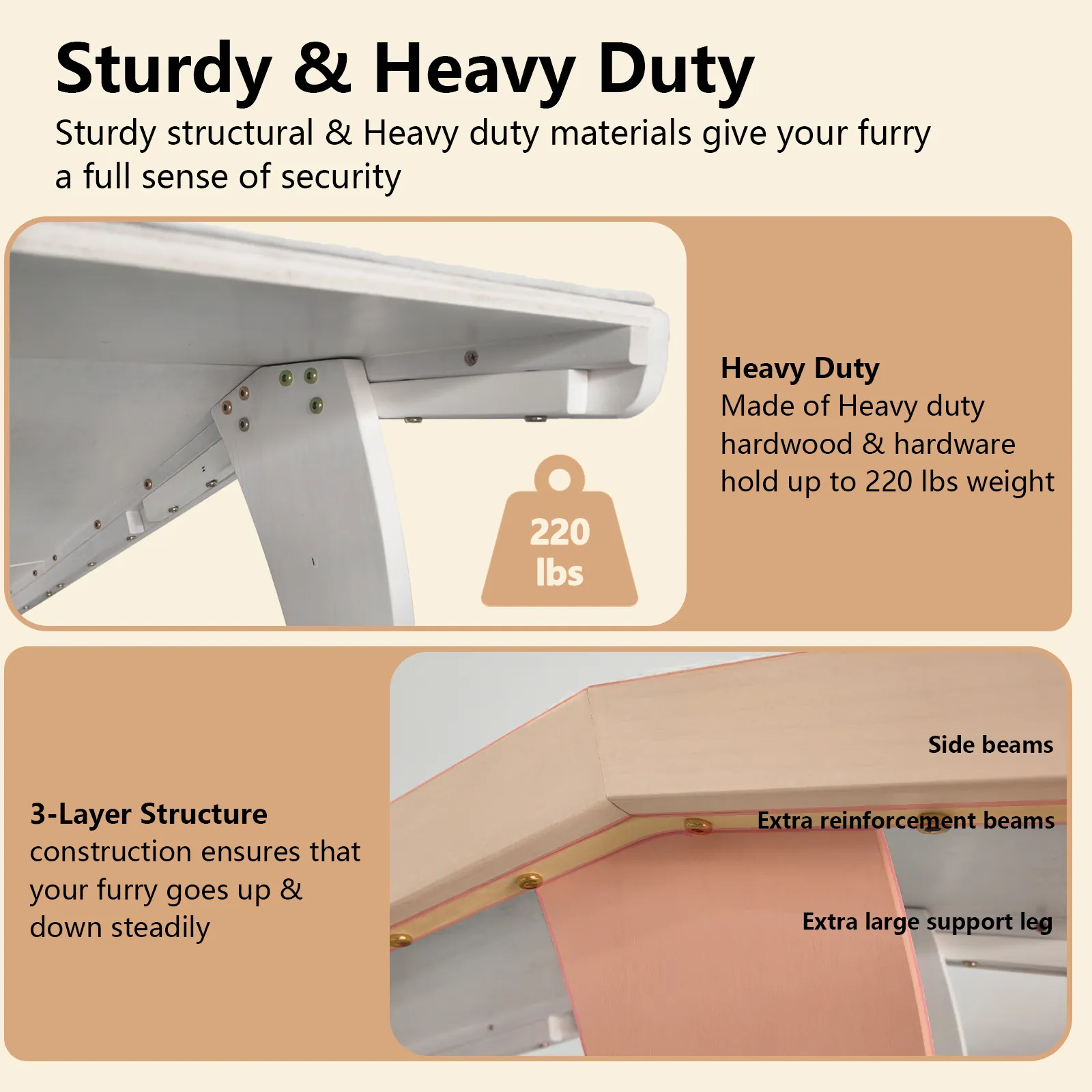 Dog Ramp, Wooden Dog Ramps for Bed, Couch, Car, 17" Extra Wide Pet Ramp for Small/Medium/Large Dogs- Hold up to 200lb, Non-Slip Rubber Surface, Ideal for Older Dogs & Cats for High Bed-White