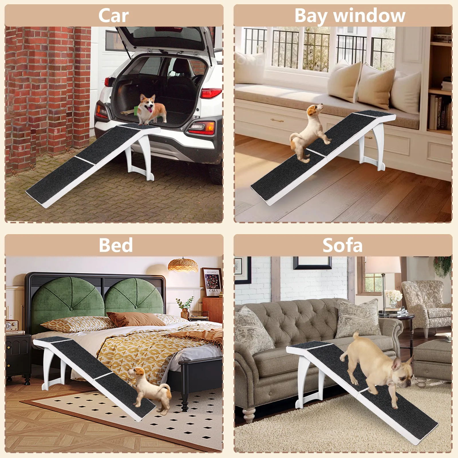 Dog Ramp, Wooden Dog Ramps for Bed, Couch, Car, 17" Extra Wide Pet Ramp for Small/Medium/Large Dogs- Hold up to 200lb, Non-Slip Rubber Surface, Ideal for Older Dogs & Cats for High Bed-White