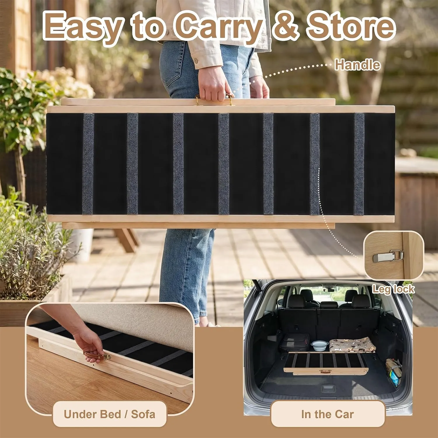 Dog Ramp for Bed, 41.34" Wooden Pet Ramp, 6 Heights Adjustable (13.5"-26"), Foldable Portable Dog Ramp for Couch Car, Anti-Slip Rubber Pad with 6 Crossbars, Holds up to 200 lbs